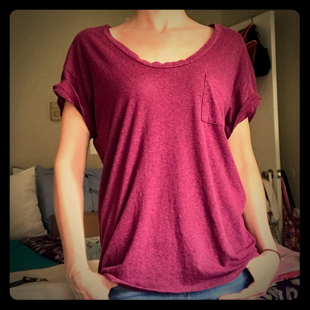 Urban Outfitters Oversized Burgundy Pocket Tee